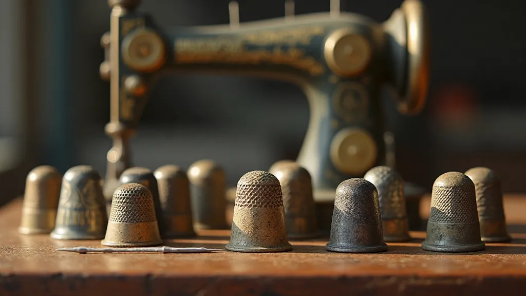 Collection of antique thimbles and sewing tools