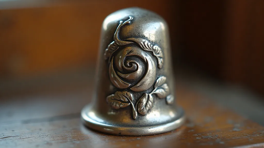 Silver thimble engraved with a rose