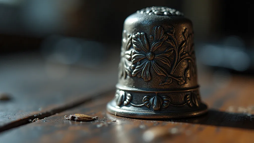 Engraved silver thimble close-up