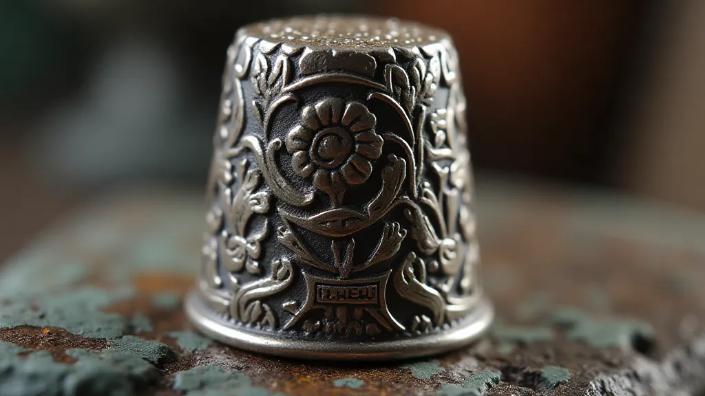 Antique engraved silver thimble