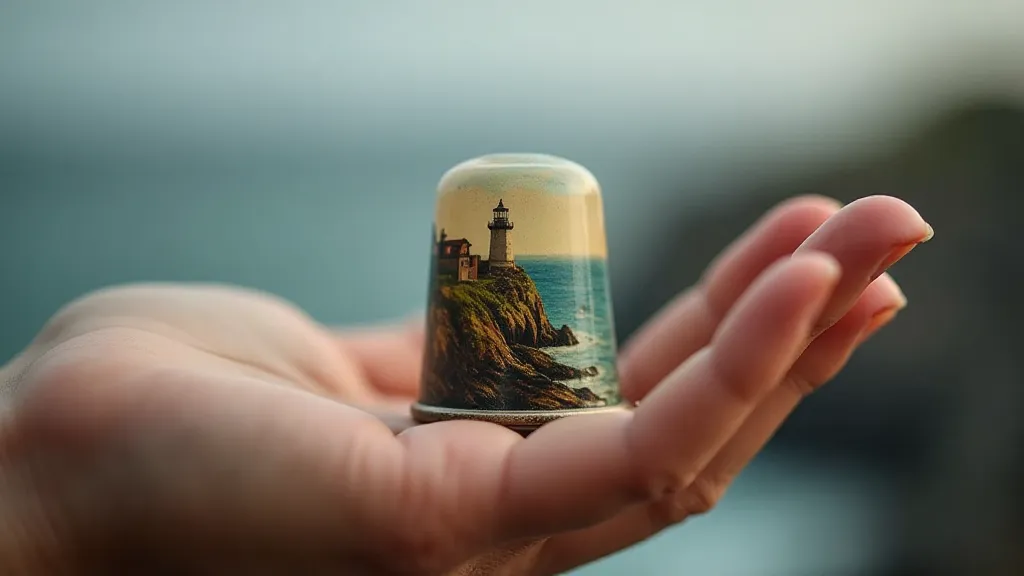 Hand holding antique thimble