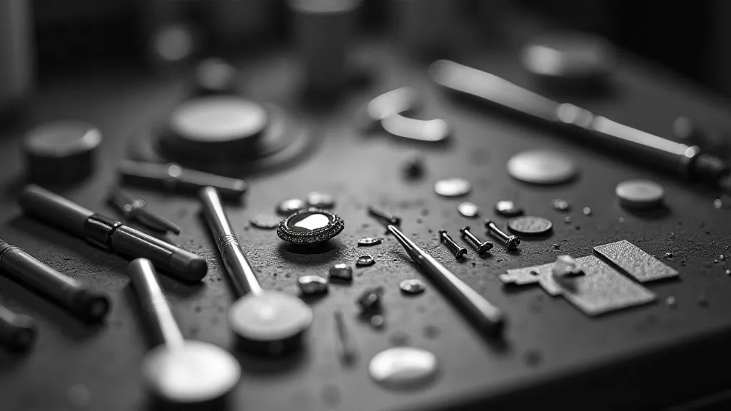 Jeweler's workbench with tools and gemstones
