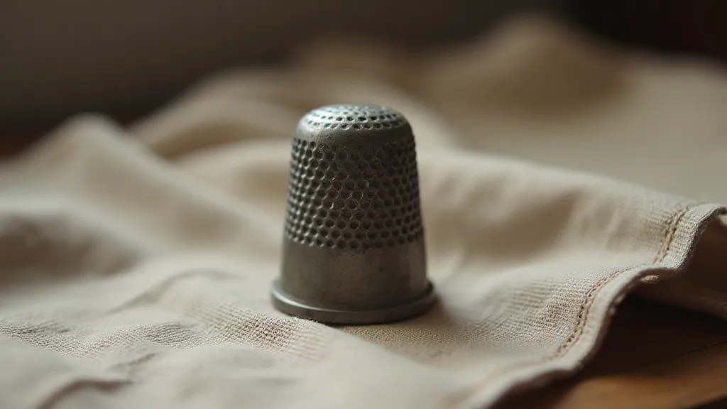Pewter thimble on linen cloth