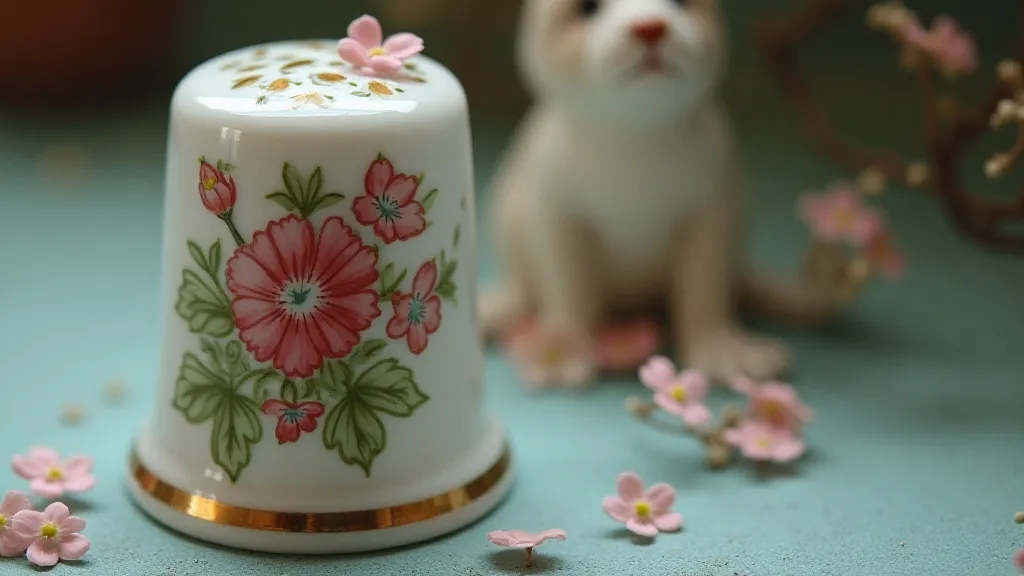 Antique porcelain thimble with floral patterns