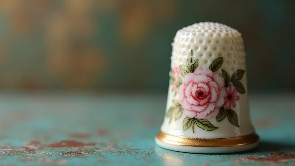 Close-up of a vintage porcelain thimble