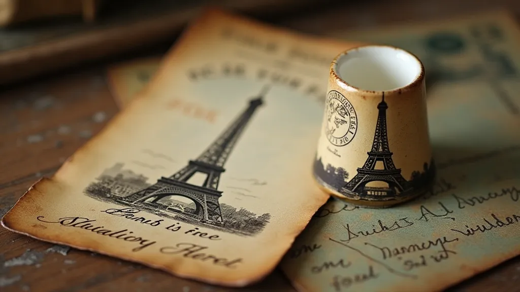 Vintage postcard and thimble
