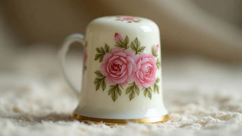Regency era porcelain thimble with painted roses