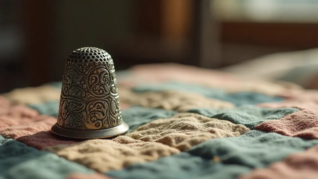 Silver thimble on vintage quilt