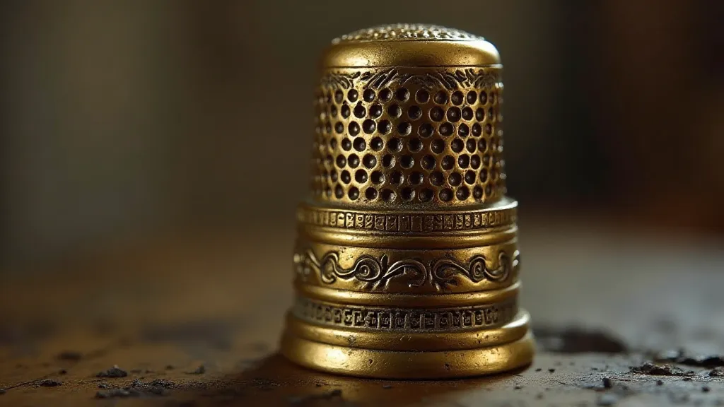 Antique brass thimble with engraved details