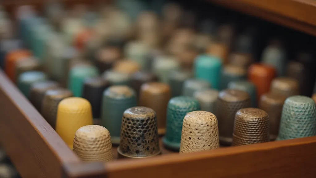 Collection of antique thimbles in a drawer