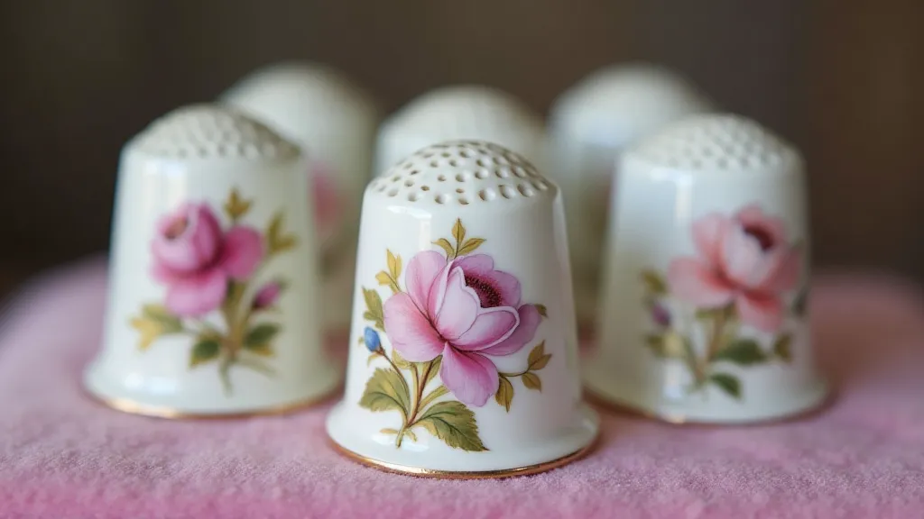 Antique porcelain thimbles with floral decoration
