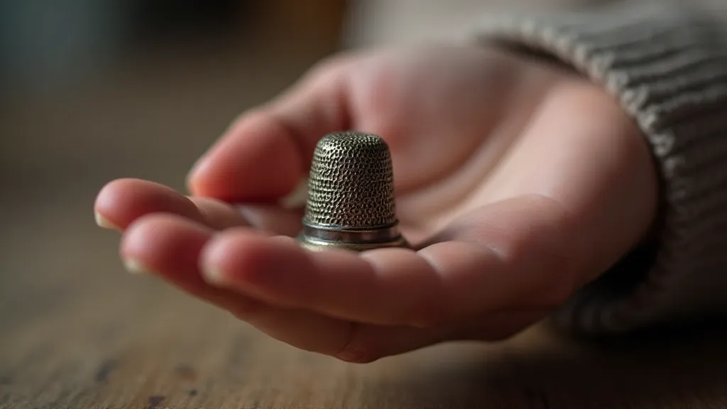 Antique thimble held in a hand