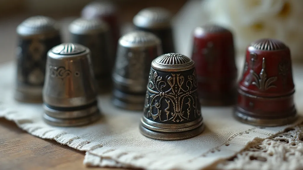 Antique silver thimble with black enamel