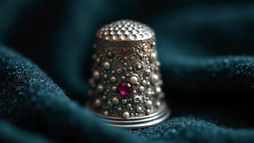 Silver thimble with seed pearls and ruby