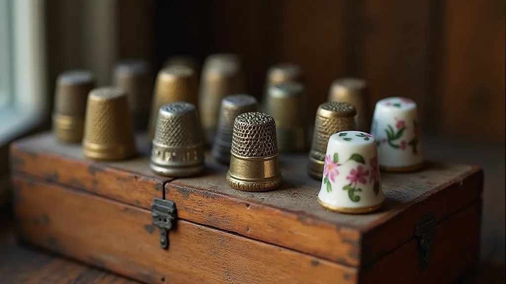 Antique thimbles on sewing box